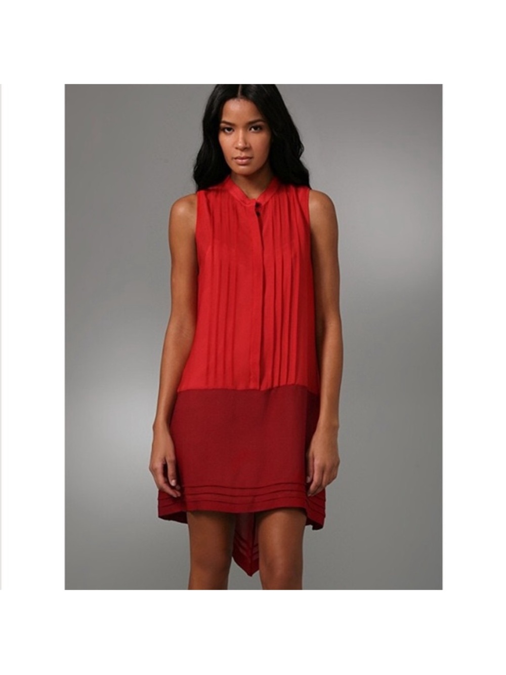 Rag & Bone Carmel Silk 2-Toned Red Button Down Front Sleeveless Tunic Dress -Sz4